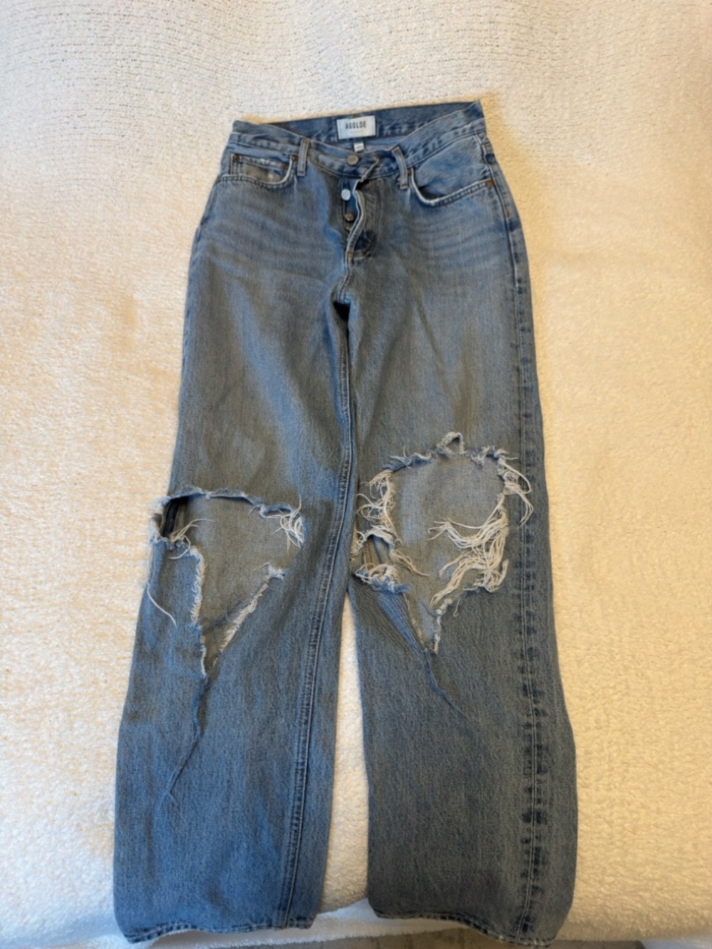 AGOLDE Distressed Wide-Leg Jeans in Light Blue
